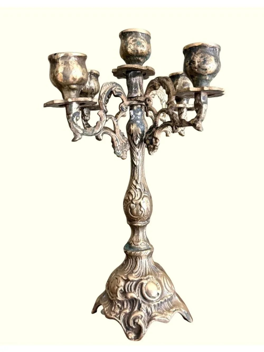 Vintage Solid Brass‎ Cast Rococo 5 Arms 12
